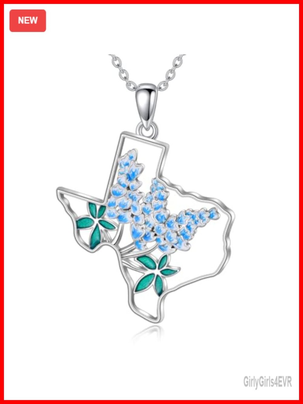 925 Sterling Silver Texas Bluebonnets Necklace Pendant Jewelry Gift